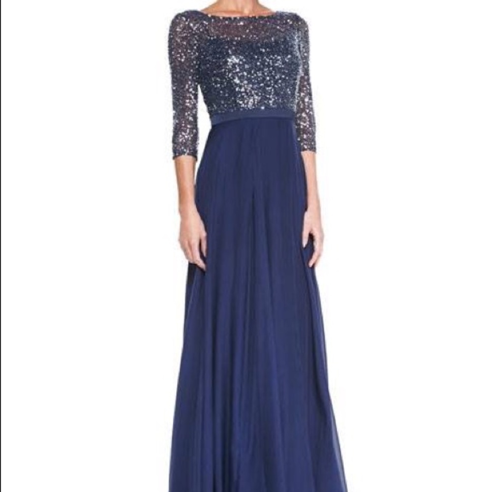 Kay Unger Gray Chiffon & Sequin Gown NWT